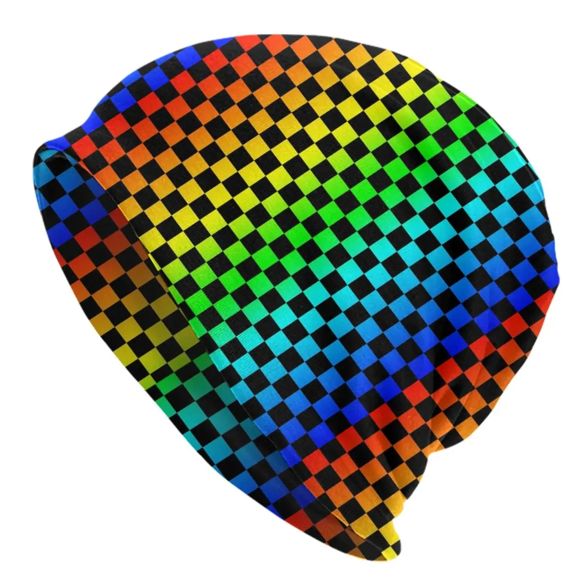Rainbow Checkers Checkerboard Skullies Beanies Caps Unisex Winter Warm Knitting Hat Men Women Street Adult Bonnet Hats Ski Cap