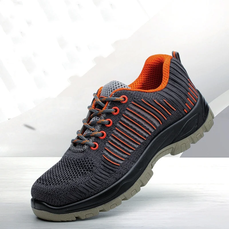 men's casual safety shoes breathable mesh summer steel toe covers work shoe outdoor worker safe sneakers security boots protect