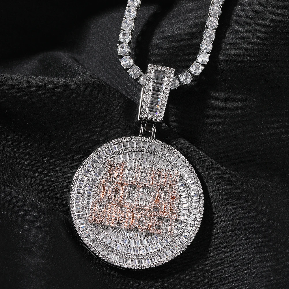 TBTK BILLION DOLLAR MINDSET Pendant Necklace Iced Out Baguettecz Cubic Zirconia Medallions Hiphop Jewelry For Gift