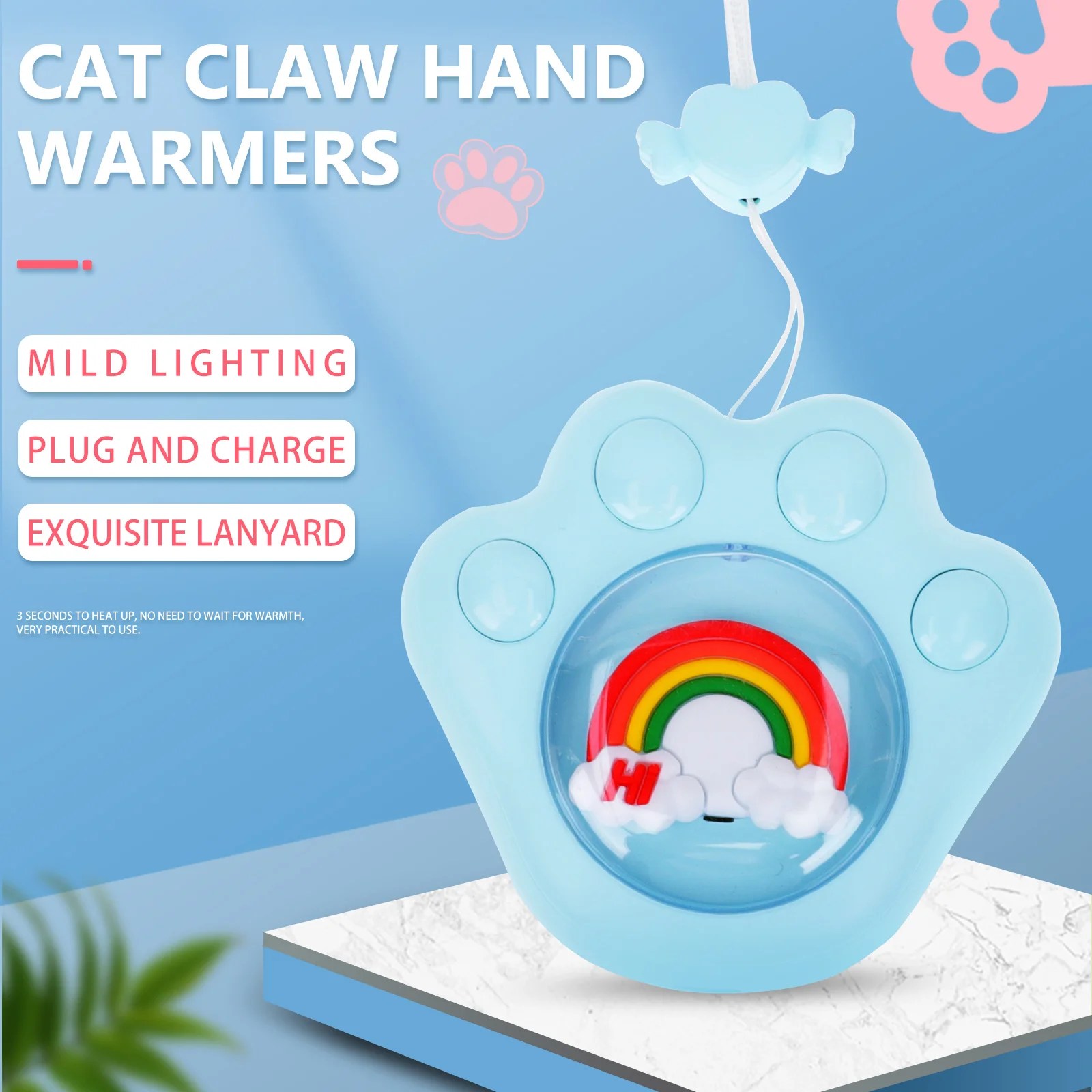 

Lovely Hand Warmer Reusable Quick Heating 3 Seconds Portable Blue Plastic Winter Outdoor Accessory 3 Temperature Levels