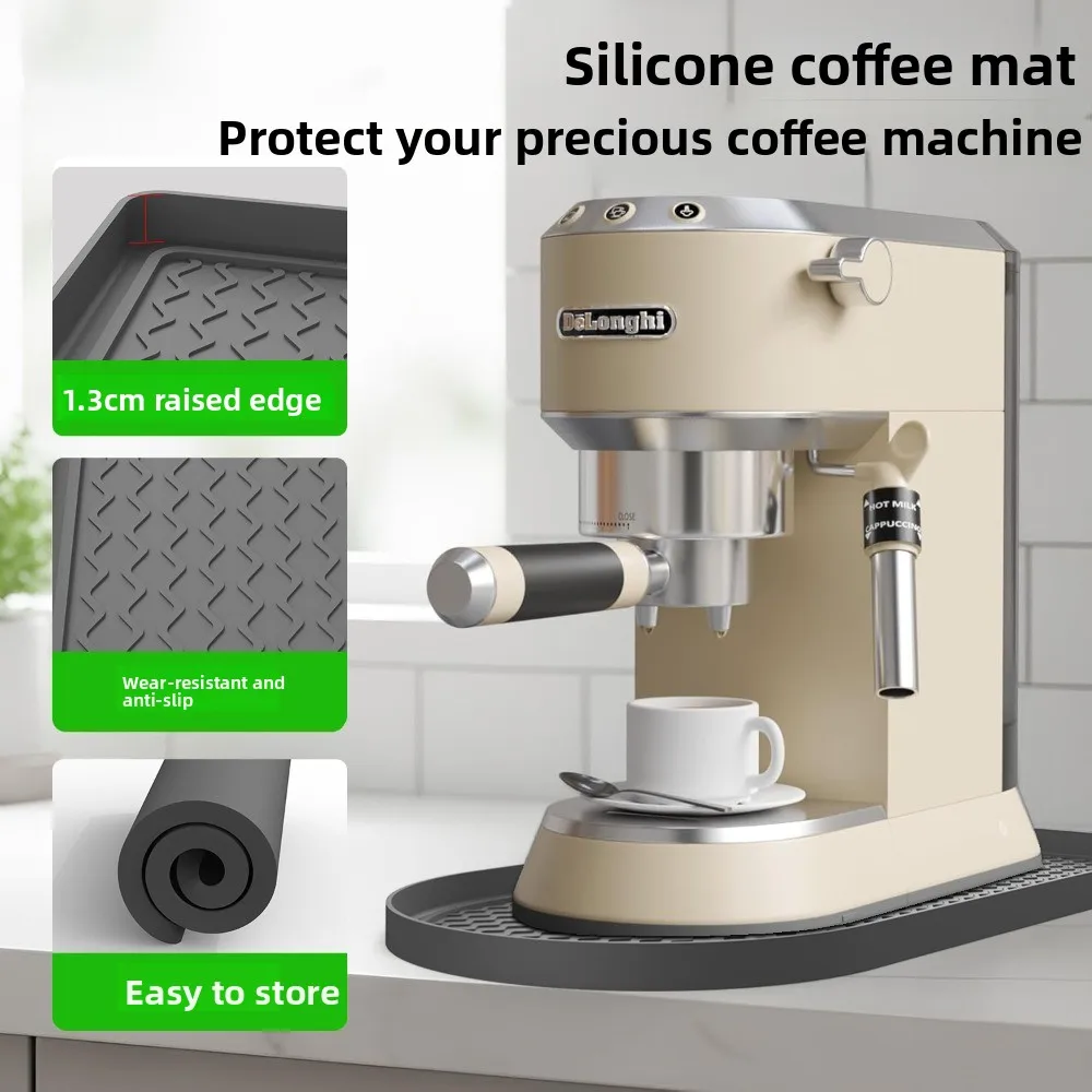 Semi Circle Silicone Coffee Mat 40x20cm Non Slip Leak Proof with Raised Edge for Coffee Machine Tray