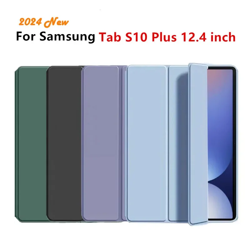 Smart Case For Samsung Galaxy Tab S10 Plus 12.4inch SM-X820 Tri-fold Leaher Silicone Soft Back shell for S10+ 12.4