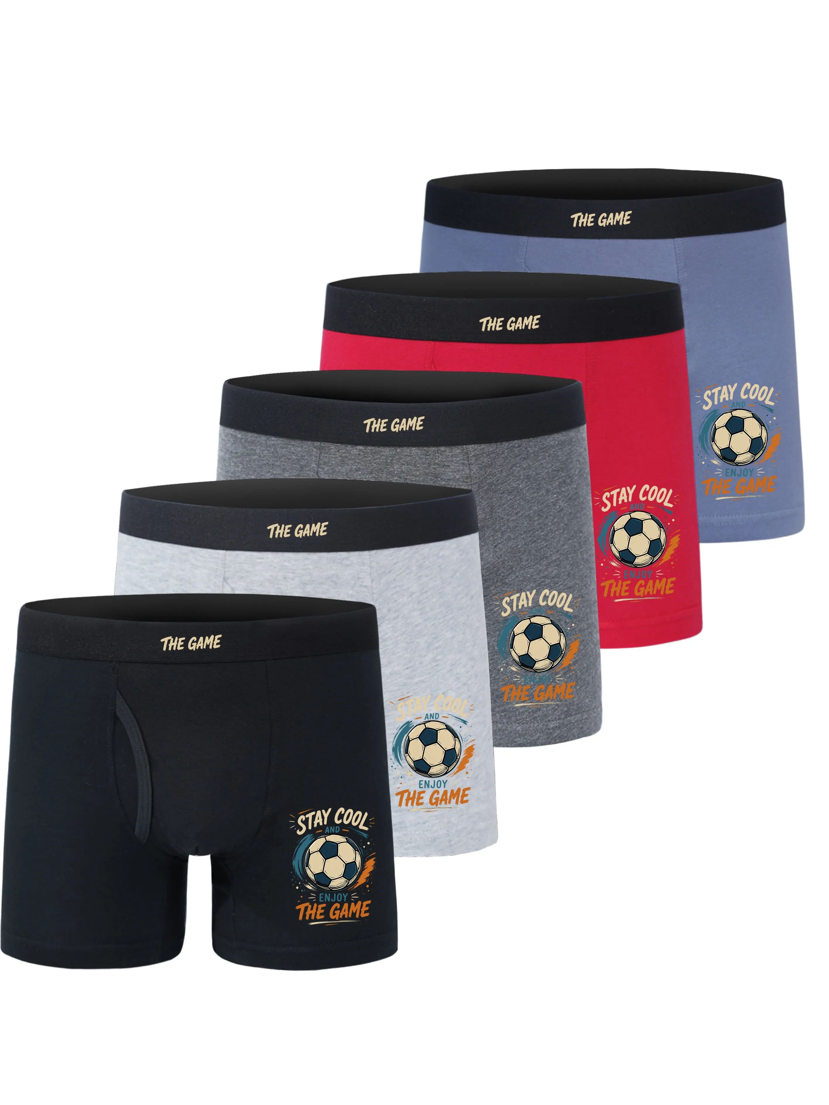 5pcs Boys Cotton Boxer Shorts Set Retro Soccer Ball Graphic Kids Underwear Comfortable Athletic Casual Teen Boys Briefs