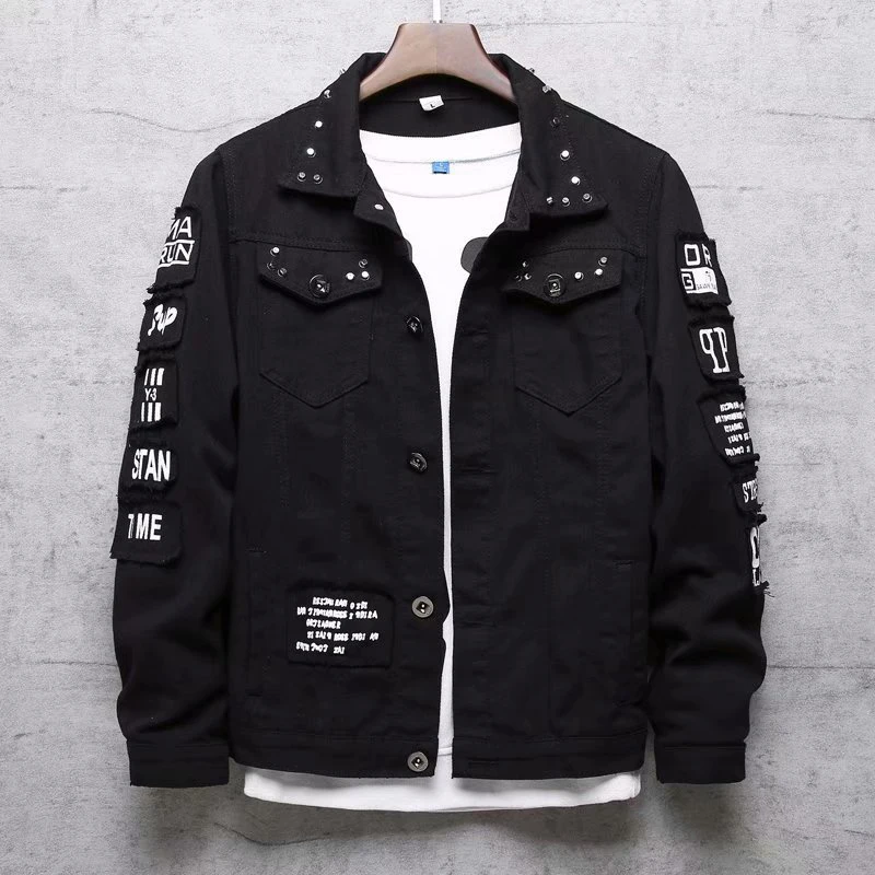 Autumn Men's Denim Jackets Vintage Man Punk Rivet Streetwear Jeans Jackets Classic Men Ripped Button Windbreaker Cow Boy Coat
