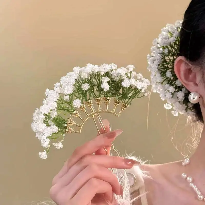 Boho-Haarnadel für Hochzeiten, Gypsophila-Kunstblume, U-Pin für Festivals, Partys, besondere Anlässe, Vintage-Brautaccessoire – Detail 1