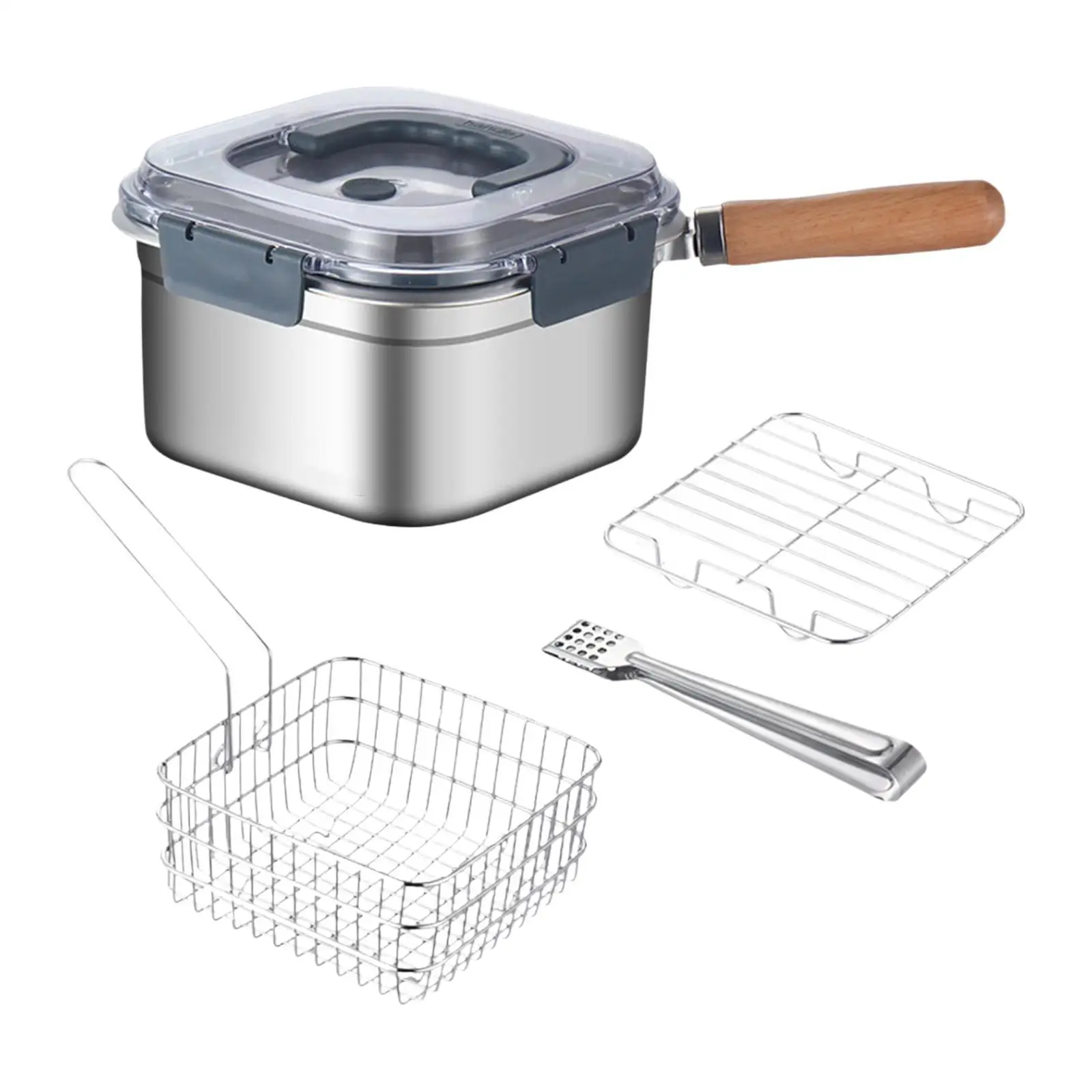 Deep Frying Pan Set with Transparent Lid Easy to Store Square Cooking Pot for