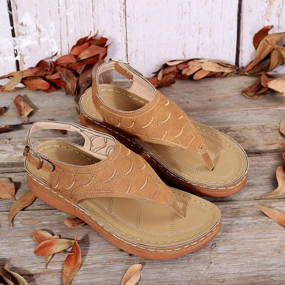 صنادل نسائية بحزام مفتوح من الأمام ، صنادل كلاسيكية قلاب ، جلد صناعي ، صنادل رومانية مانعة للانزلاق ، أحذية شاطئ #5