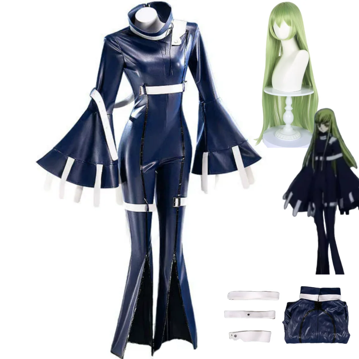 

Anime CODE GEASS Lelouch of The Rebellion CC Cosplay Costume Blue PU Tights Jumpsuits Wig Woman Sexy Carnival Masked Ball Suit
