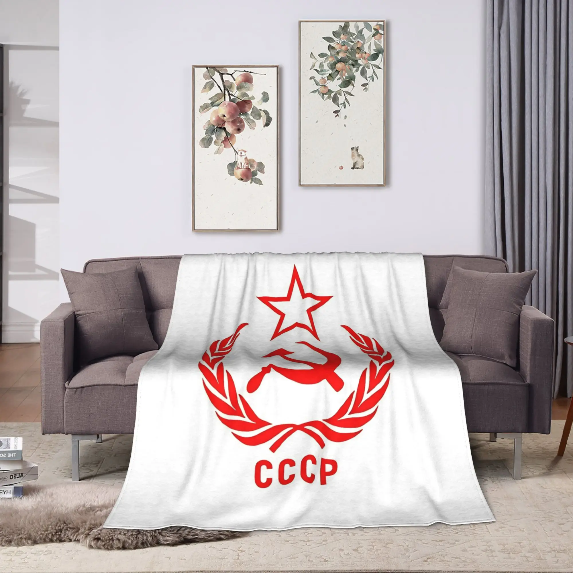CCCP Soviet Hammer And Sickle Star Warm Blankets  Plush Throw Blanket Aesthetic Couch Chair Flannel Bedspread Sofa Bed Cover