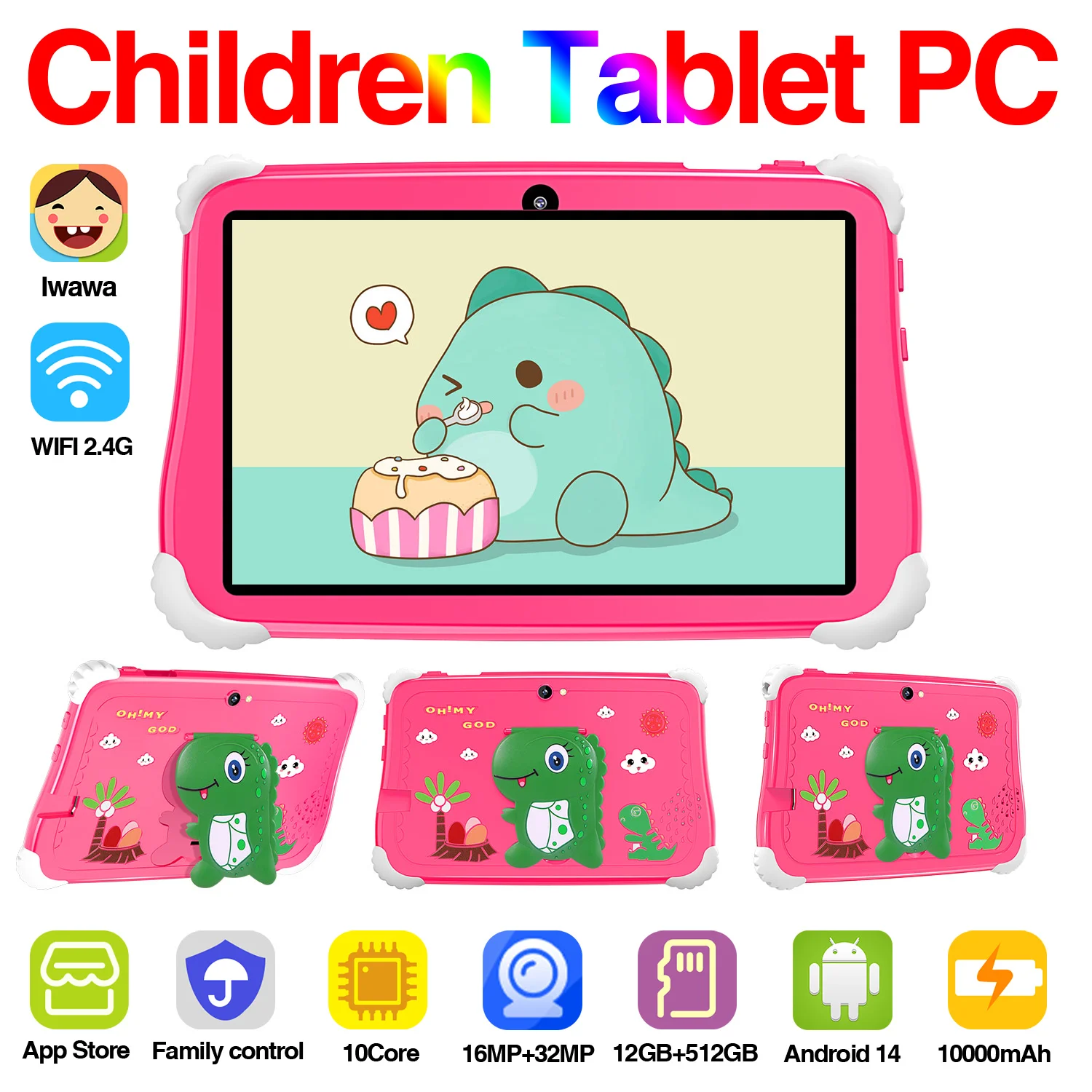 

New Kids Android Tablet 10.1 inch 12GB RAM 512GB ROM Bluetooth 5G WiFi Sensor Shockproof Case Children's Toy Gift Student Tablet