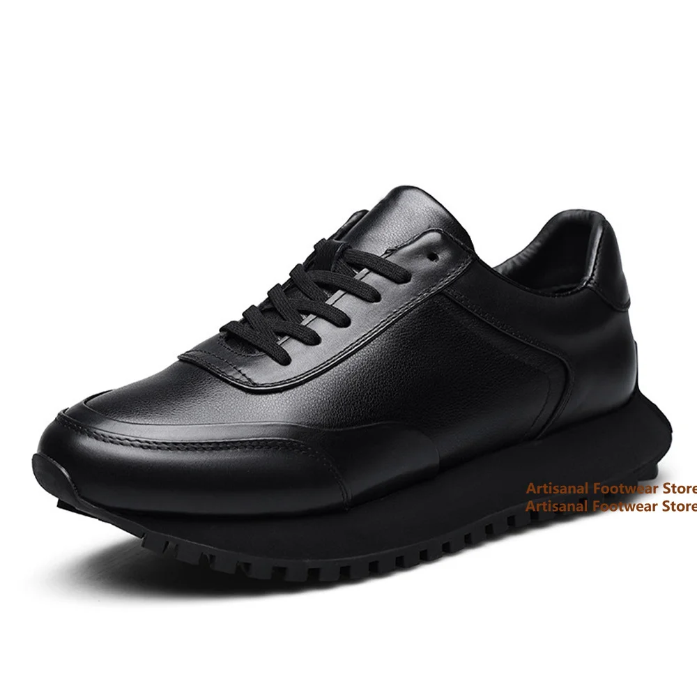 

Men's Retro Running Sneakers Black Casual Lace-Up Walking Shoes with Thick Serrated Sole for Business Casual Shoes Men's Shoes