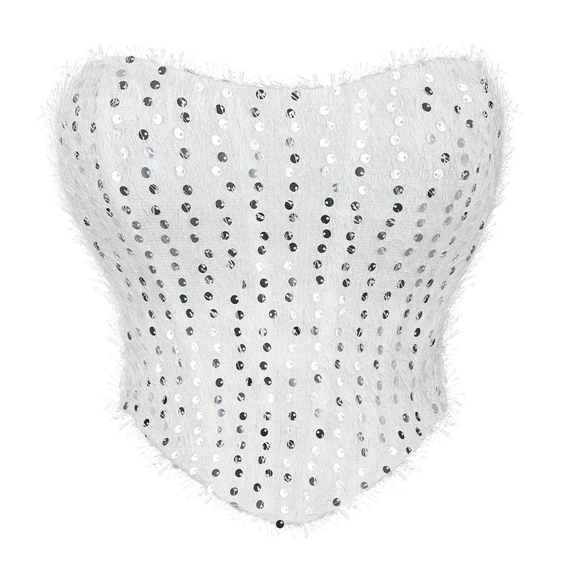 

Victorian Corset White Mesh Shapewear Top Fanshion Glitter Sequin Shapewear Plush Women Breathable Corsets Sexy