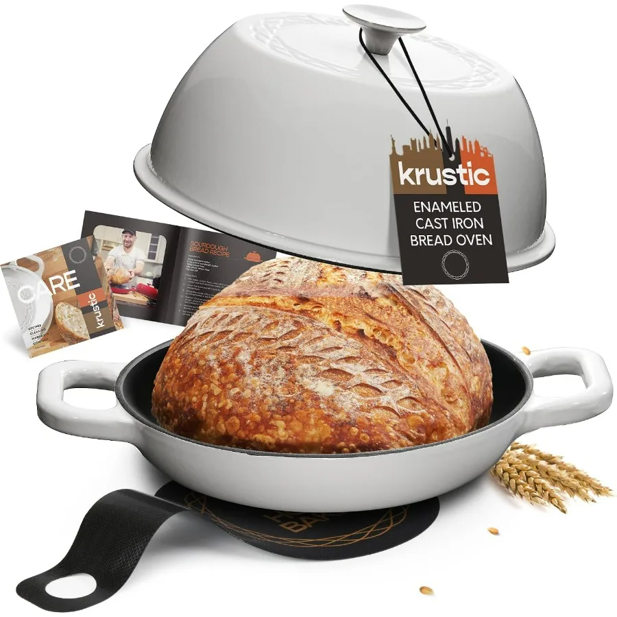 

Enameled Cast Iron Dutch Oven for Sourdough Bread Baking 6 Quart Pot with Lid 10 Inch Ceramic Enamel Thick Coated Cookware Set