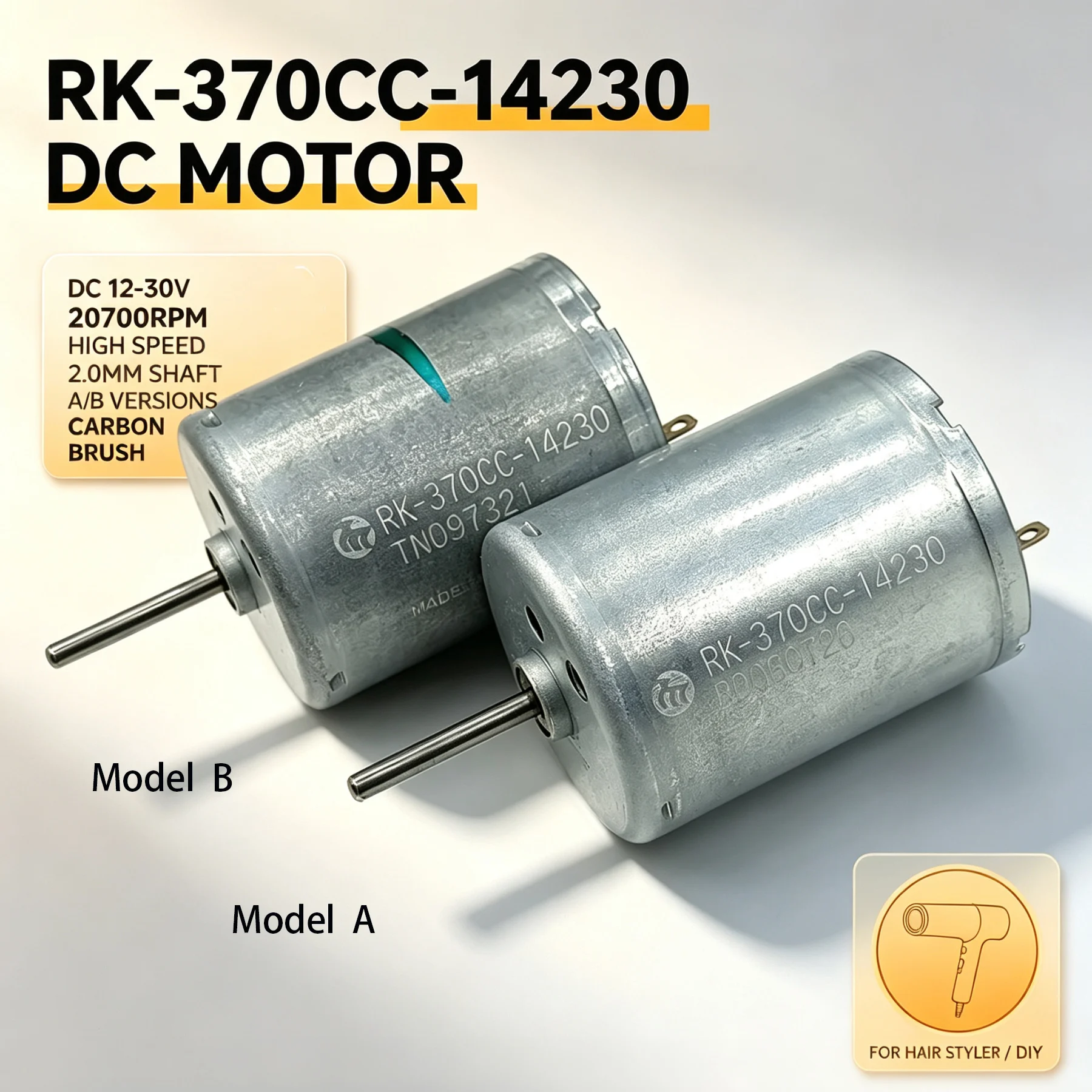 Mabuchi RK-370CC-14230 High-Speed Mini Electric Motor 20700RPM 12V-30V Carbon Brush 24mm for DIY Hair Styler Heat Gun Toy