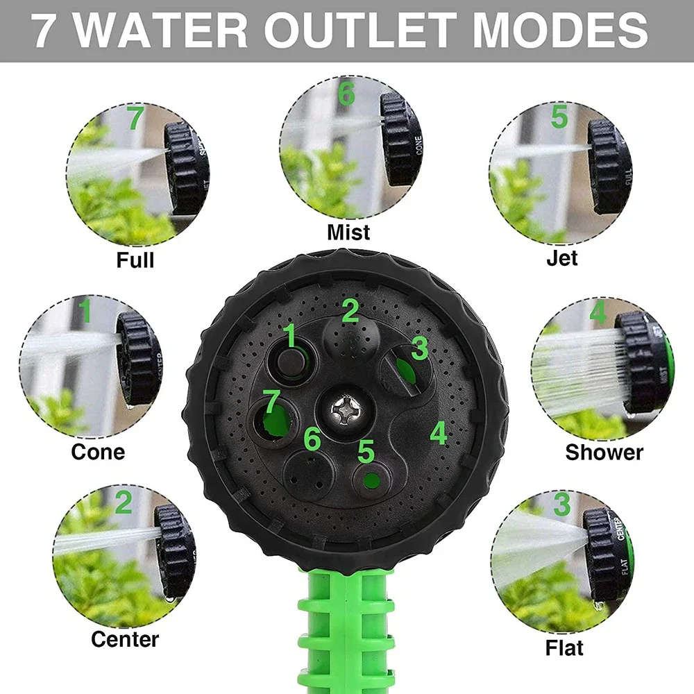 25-200FT Expandable Garden Water Hose Triple Layer Latex Core Heavy Duty Fabric 7 Function Spray Nozzle Water Pipe