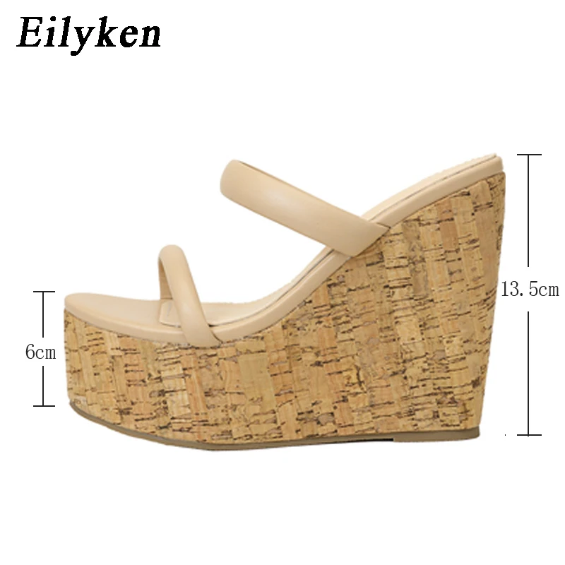 Eilyken Fashion Solid Platform Wedges Women Slippers Summer Open Toe Thick Bottom Female Slides Concise Casual Shoes