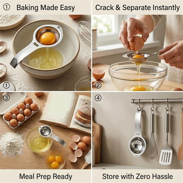 Egg Separator Egg Yolk White Filter Stainless Steel Egg White Yolk Sifting Filter Egg Divider Kitchen Gadgets Egg Extractor