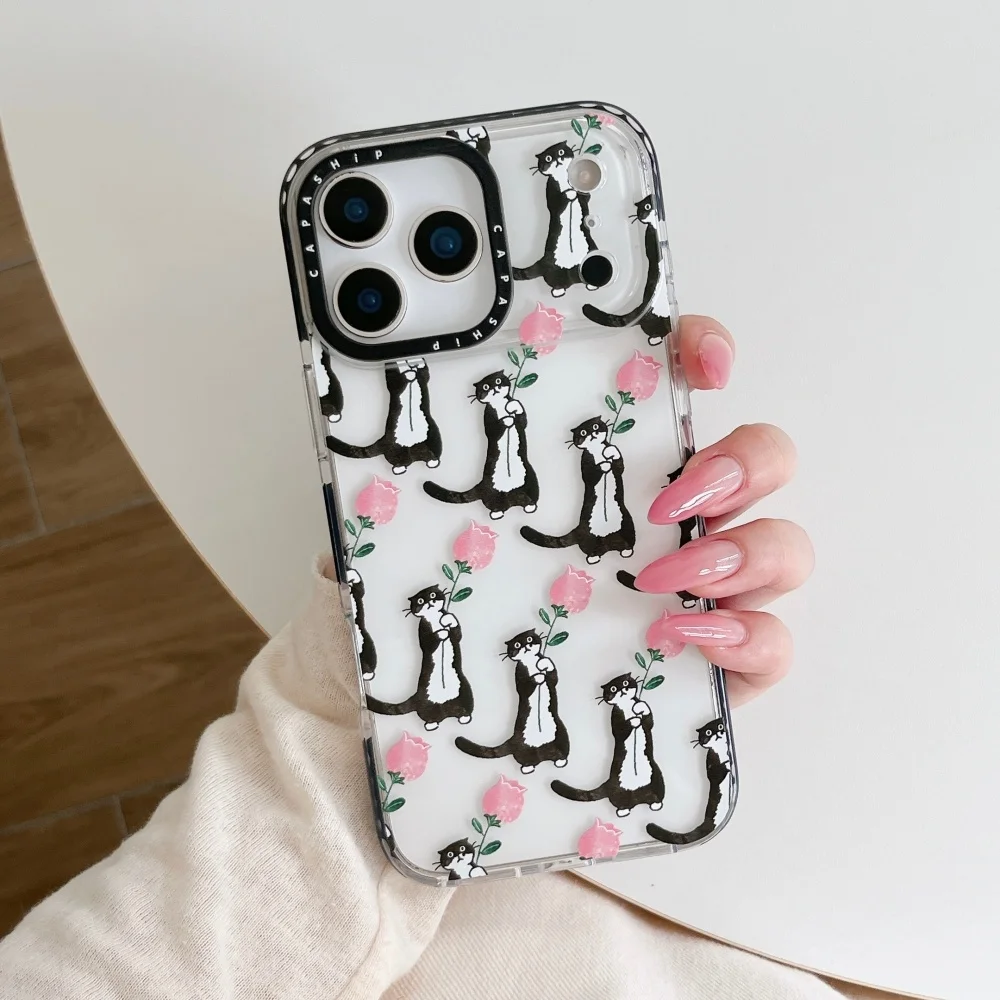 luxury brand cute Tuxedo Cat‌ graffiti Clear Soft Case protection For iPhone 15 16 17 Pro Max 11 12 13 14 XR 8 7 Plus X SE Cover view 3