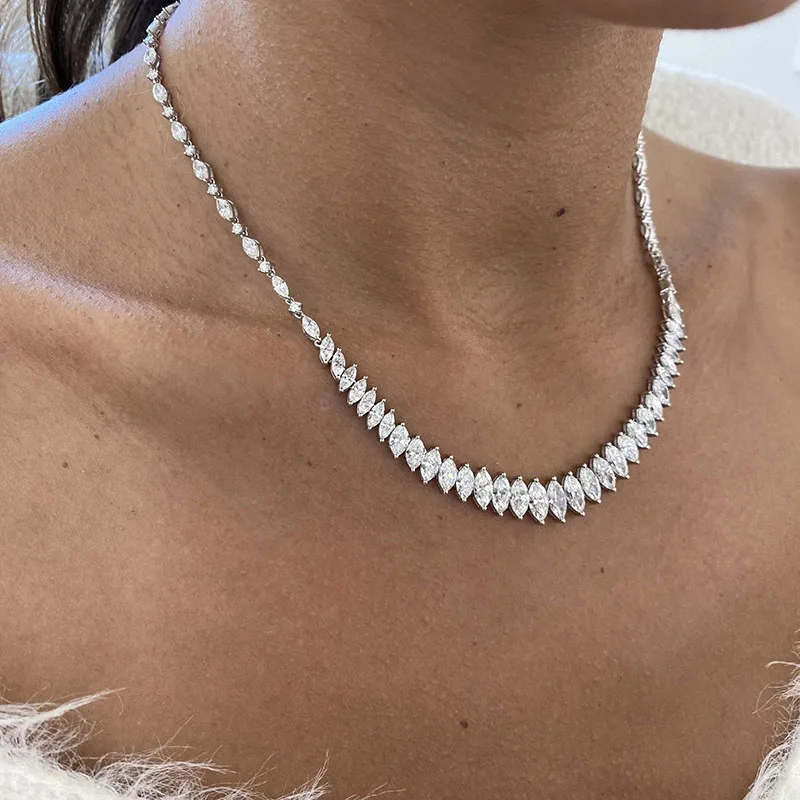 10K Gold Tennis Necklace 13.8Ctw DEF/VS Marquise Cut HPHT Lab Grown Diamond Send Her Exquisite Necklace
