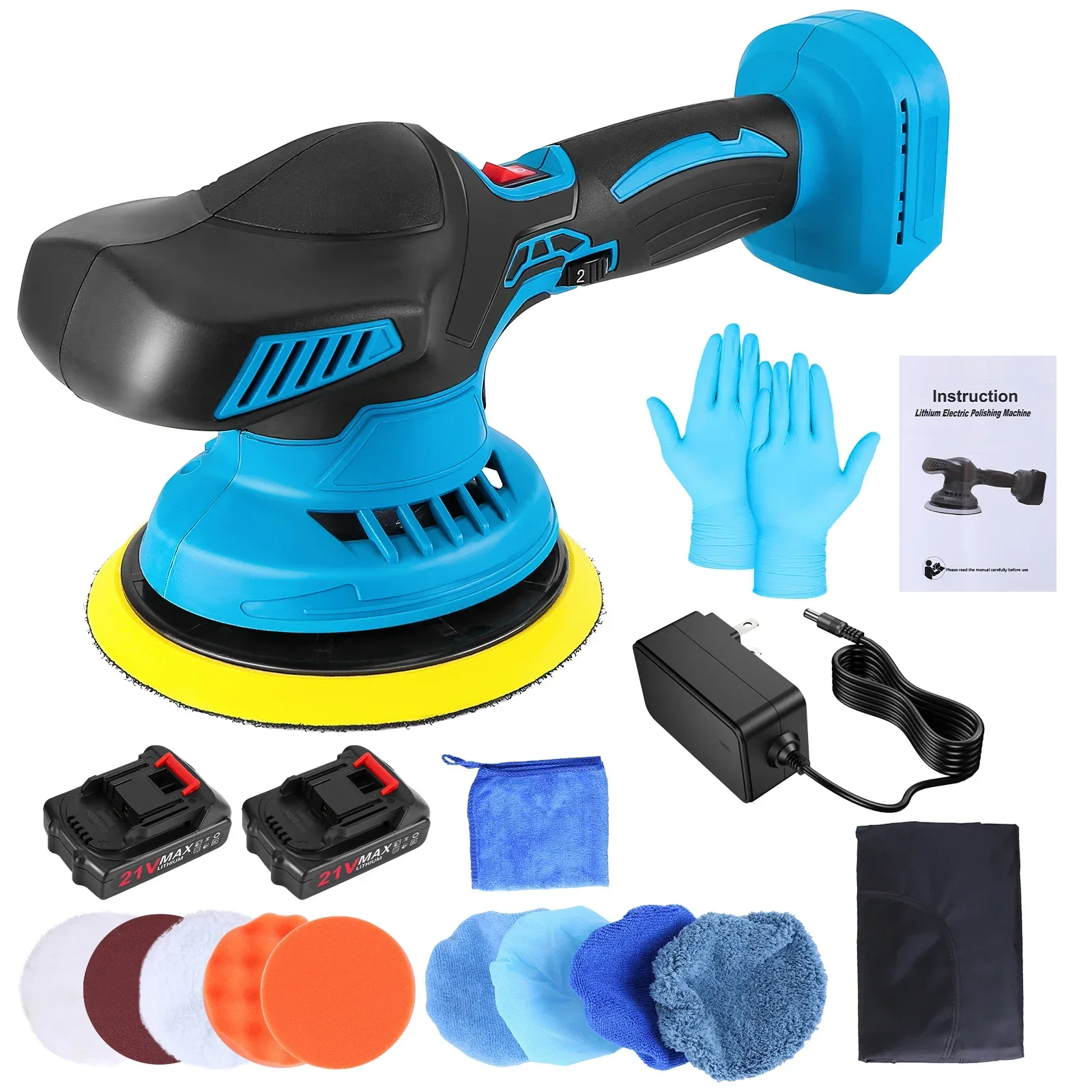 Cordless Car Buffer Polisher 21V Car Polishing Machine with Attachments 6 Speeds Cordless Polisher