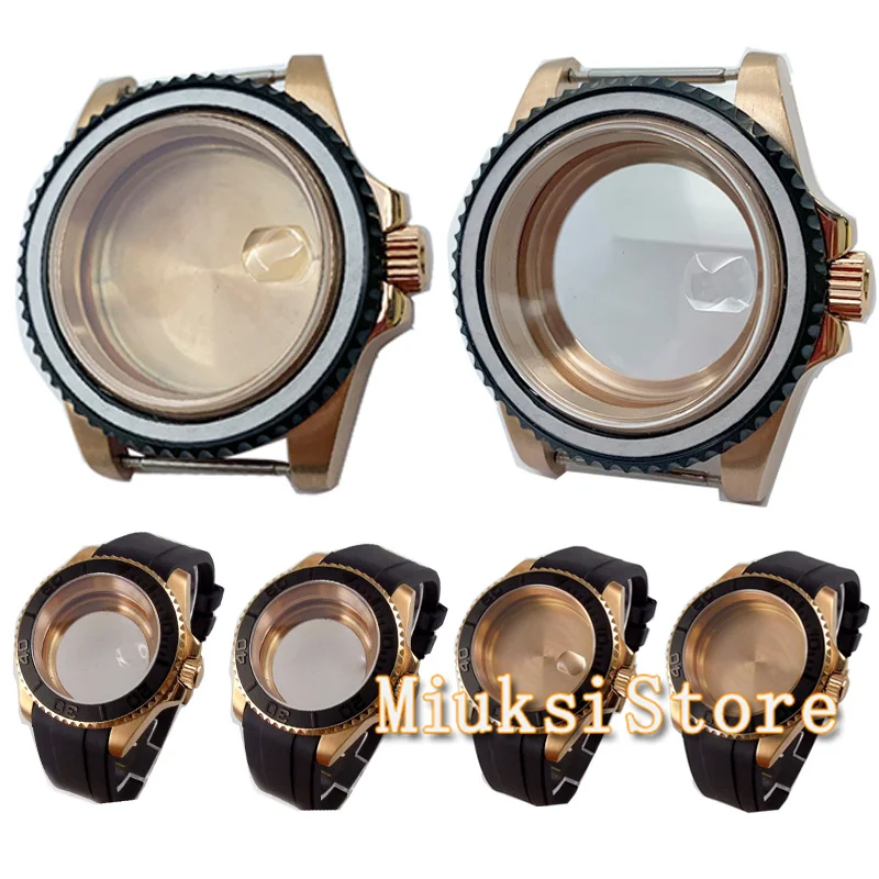 40mm NH35 Watch case Rose Gold Coated Case fit NH35 NH36ETA 2824 2836 MIYOTA 8215 821A PT5000 ST2130 Rubber strap