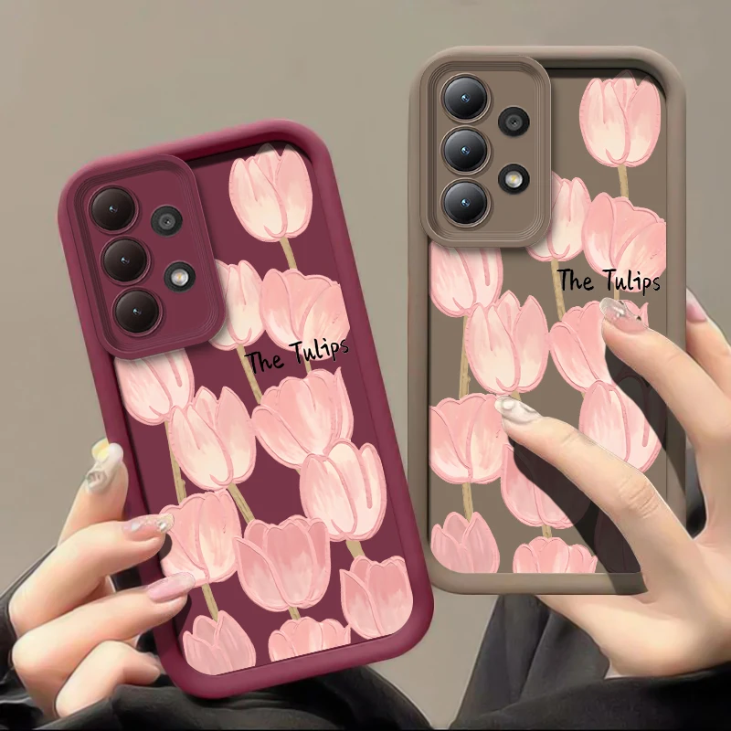 Shokcproof جراب هاتف لسامسونج غالاكسي ملاحظة 20 الترا M34 M31 M54 M51 M30S M23 M22 M16 M15 M13 زهرة التوليب لينة غطاء سيليكون