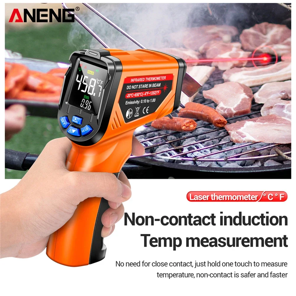 ANENG TH05 Heating Pipeline Temperature Tester HD Color VA Screen Laser Surface Temp Reader 0.1~1.00 Adjustable for Cooking BBQ