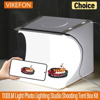 VIKEFON 20cm Mini 2 LED Panels Folding Portable 1100LM Light Photo Lighting Studio Shooting Tent Box Kit with 6 Colors Backdrops