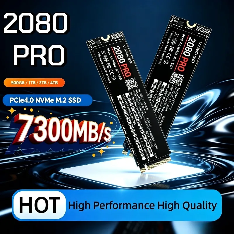 New 2080 PRO M.2 2280 NVMe SSD 7300MB/s TLC 3D NAND Internal Solid State Drive 500GB-4TB for Laptop PC Desktop.