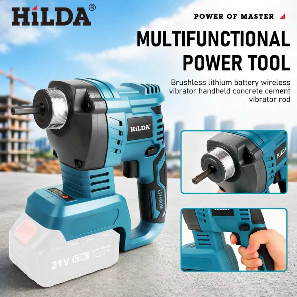HILDA Electric Concrete Vibrator High Power Handheld Concrete Vibrating Tool Cordless Portable Cement Vibrarator Remove Bubble
