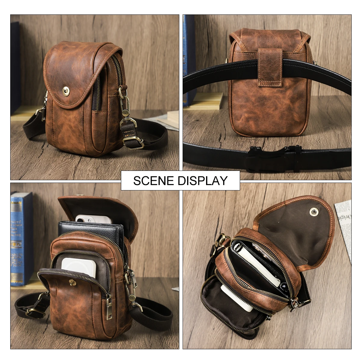 CONTACT'S Genuine Leather Sling Bag for Men Waist Fanny Pack & Belt Crossbody Small Messenger Phone Bag for Travel Male Bum Bag