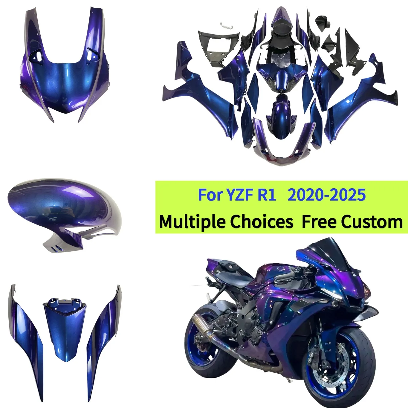 

Accessories Fairings For YAMAHA R1 2020-2025 YZF R1 2022 2023 2024 2021 YZF1000 Chameleon Purple Blue Painted Bodywork set