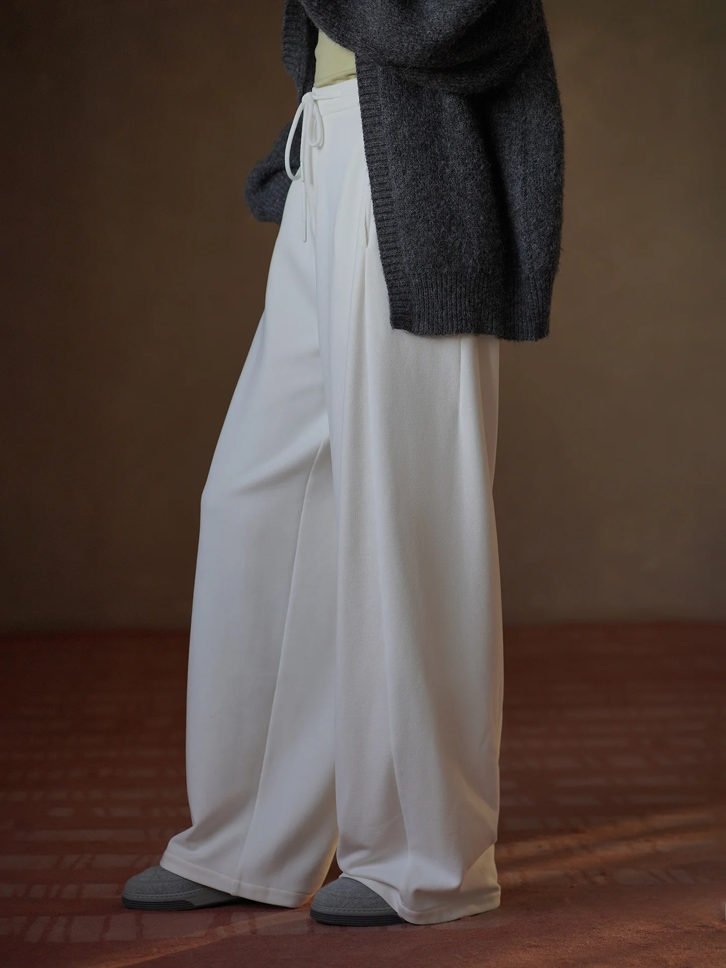 Hacikis Miss Soft Basic Wide Leg Pants Women's Loose Fit Casual Trousers Drapey Elastic Drawstring Waist High Waist Zipper
