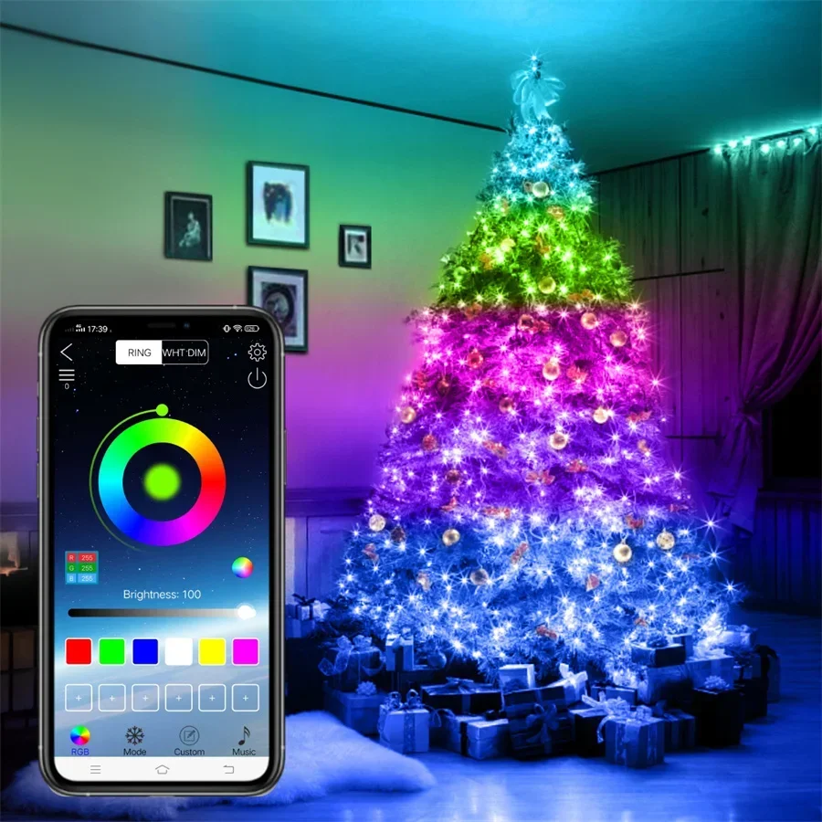 USB Smart Christmas Fairy String Lights 20M 200 LED App Programmbale RGB Copper Wire Fairy Light Rainbow Xmas Tree Twinkle Light