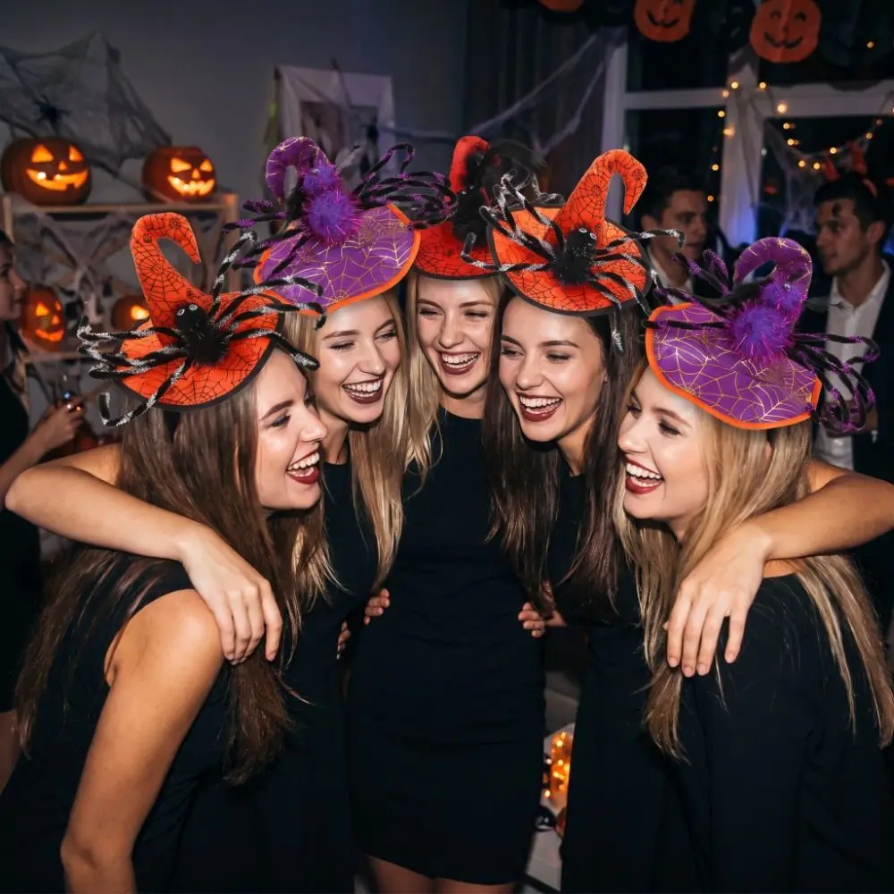 Spider Halloween Witch Hat Headband Sequin Cartoon Halloween Party Hair Band Party Decor Hat Cone Hat Hair Hoop Photo Props