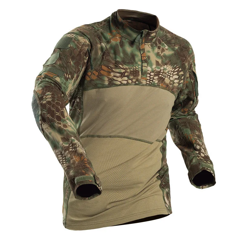 CQR chemise de Combat tactique pour hommes 1/4 fermeture éclair à manches longues chemises militaires BDU camouflage EDC haut avec poches