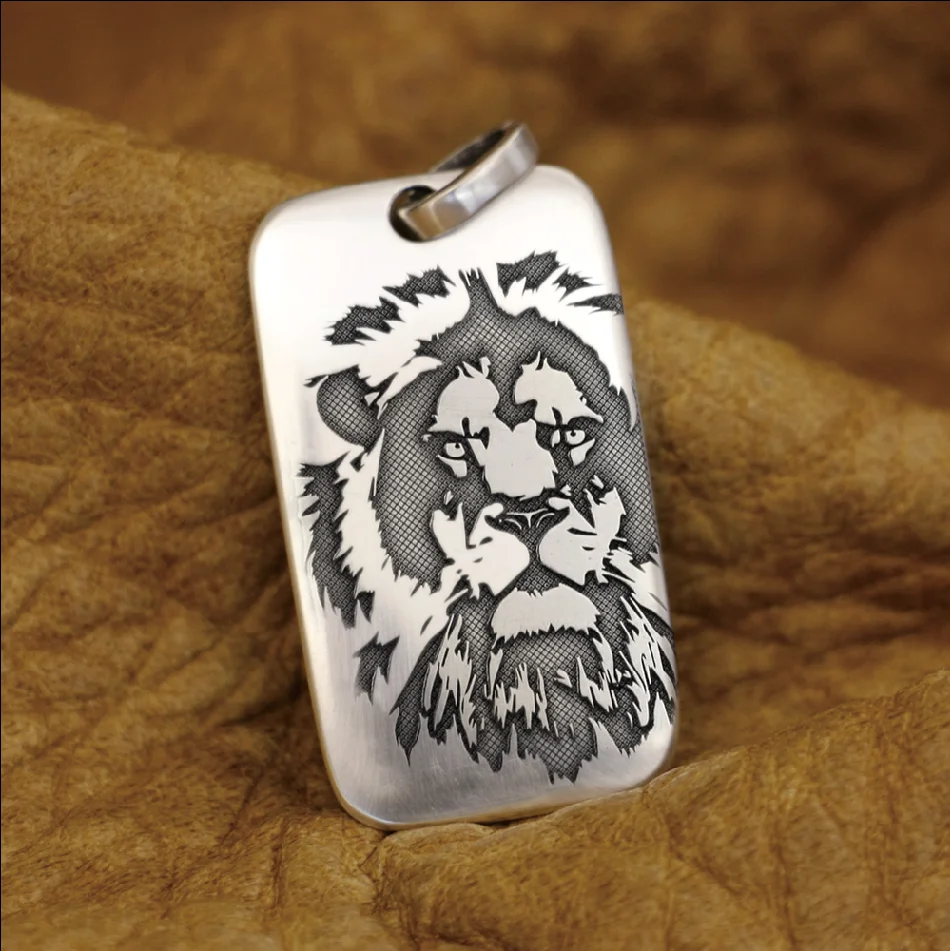 

LINSION High Detail Deep Laser Engraved 925 Sterling Silver Lion King Pendant Mens Biker Rock Punk Style 9X021S