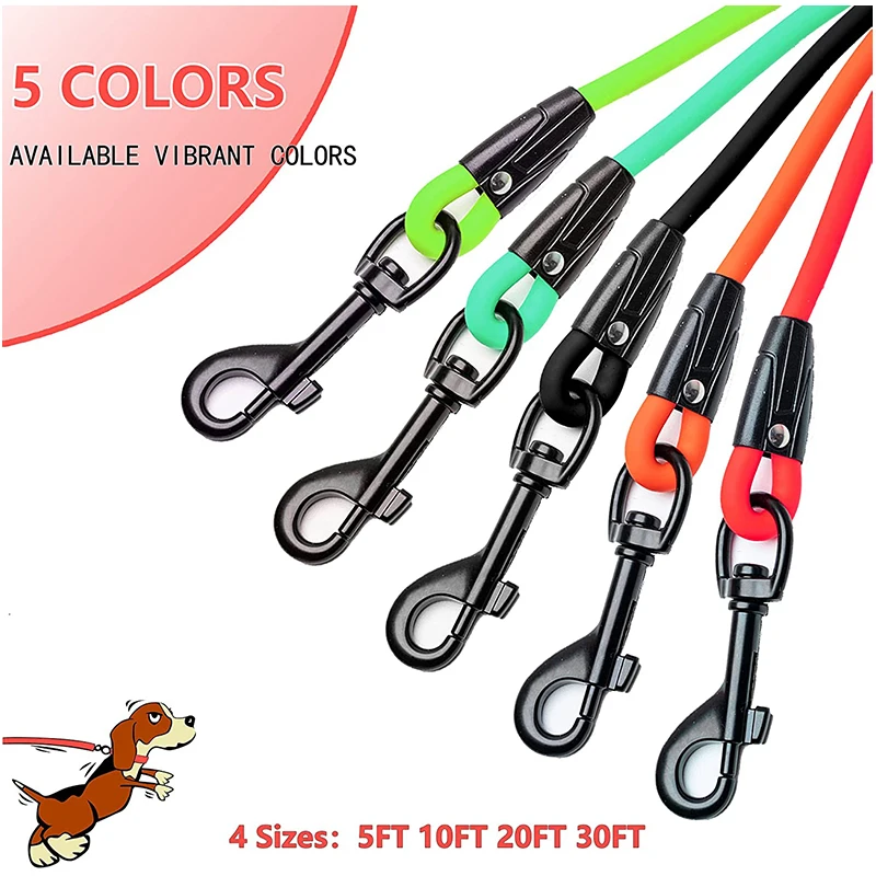 Waterproof Dog Leash Durable Outdoor Training Recall Long Lead 5FT 10 FT 20FT 30FT Great for Training Beach Yard Play