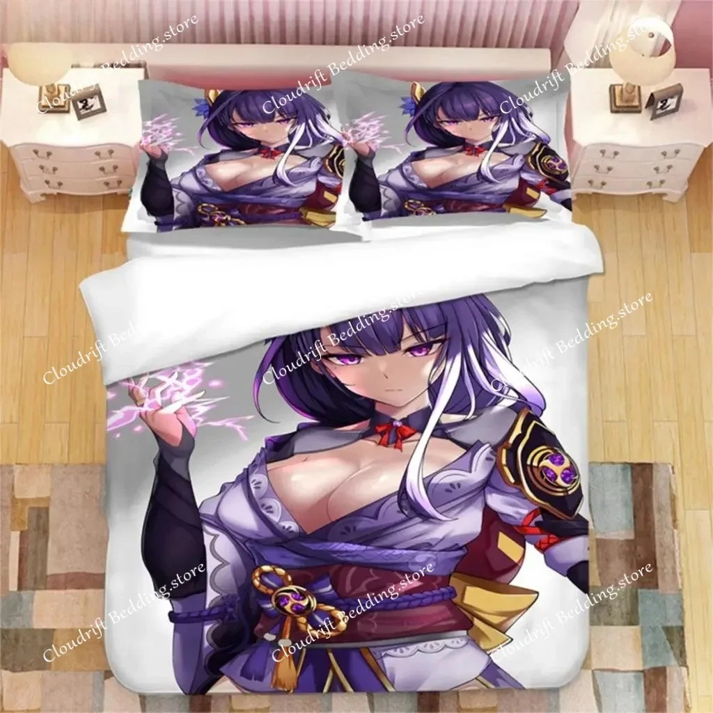 

Genshin Impact Raiden Shogun 3D Printed Bedding Set Duvet Covers Pillowcases Comforter Bedding Set Bedclothes Duvet Cover