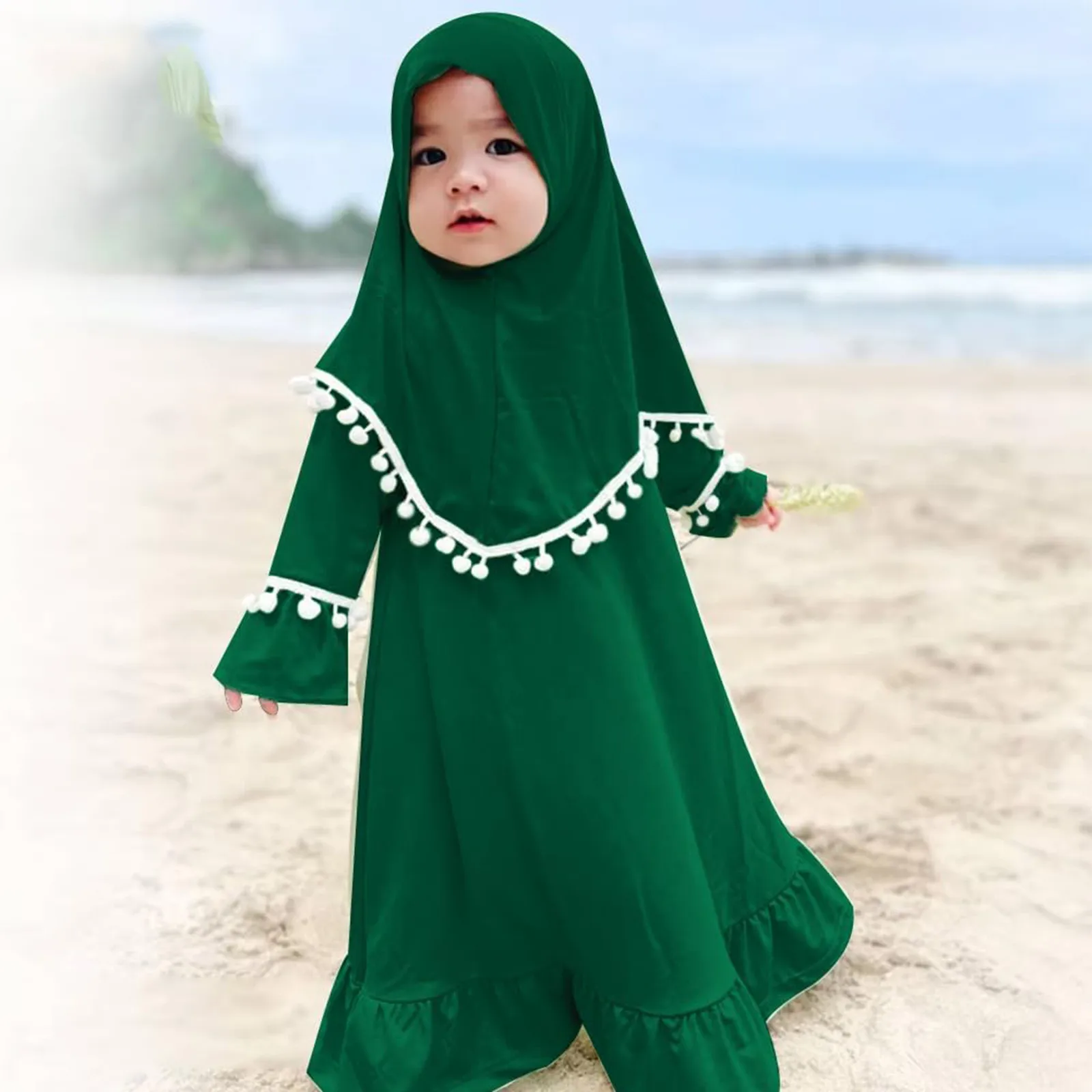 Girl Muslim Dress With Hijab For Newborn Infant Girls 0-5 Years Prayer Dress Muslim Clothes Long Sleeve Muslim Robe+Headscarf