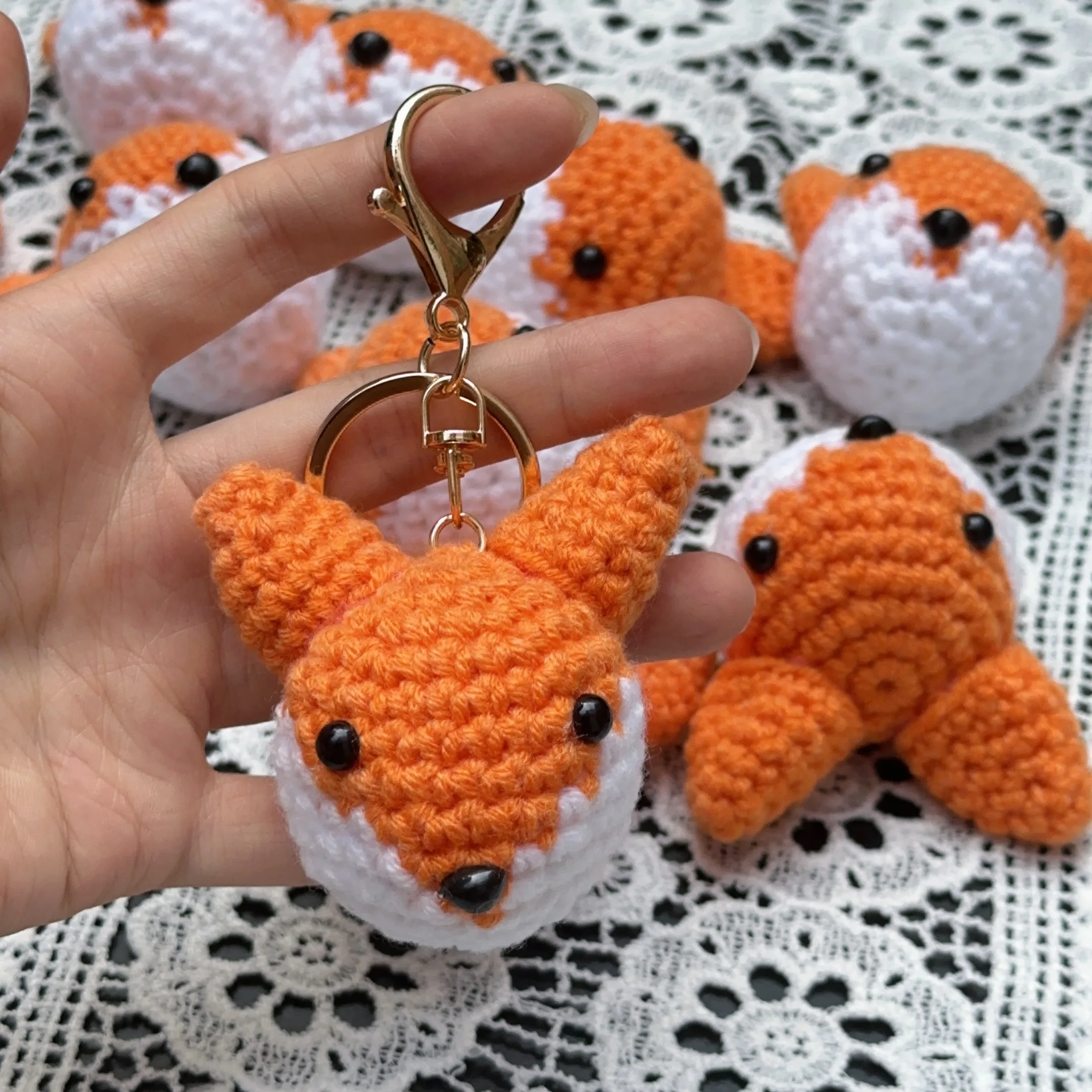 Handmade Animals Knitted Keychain Keyring Women Crocheted Wool Fox Bag Pendants Car Key Ring Fresh Handbag Charms Gifts