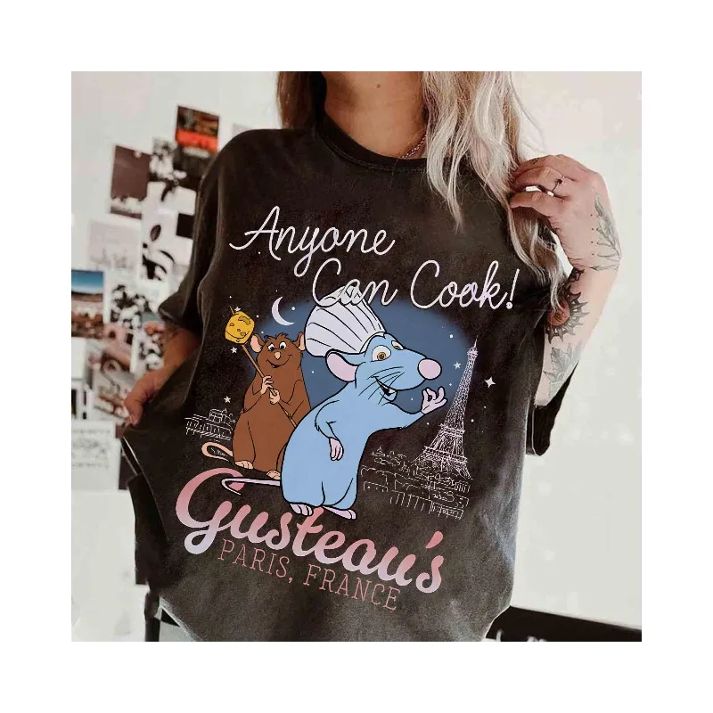 ディズニー ピクサー ラタトゥイユ レミー リトル シェフ アンド エミール シャツ、レミーのラタトゥイユ アドベンチャー パリ フランス レストラン Tシャツ、家族旅行