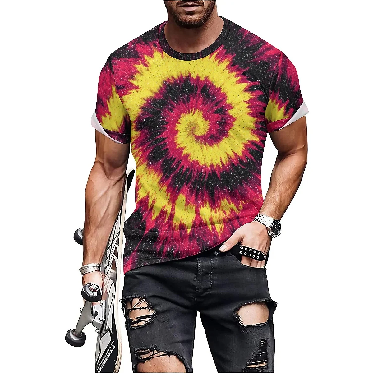 

Holiday Outfit Illusion Pattern Men's 3D Printed Short-Sleeve T-Shirt - Pajama Style Full-Body Print Top