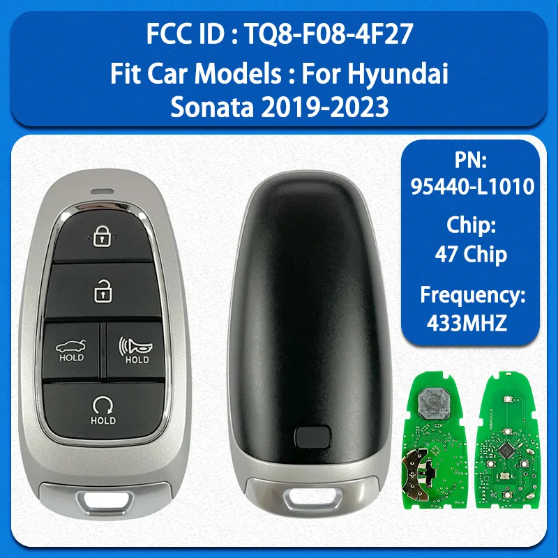

CN020182 Запасной смарт-ключ с 5 кнопками 95440-L1010 FCC TQ8-F08-4F27, чип 47, 434 МГц, бесключевой доступ для Hyundai Sonata 2019-2022