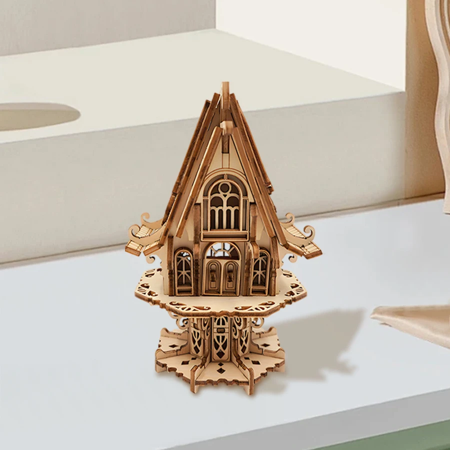 لغز منزل قزم خشبي ثلاثي الأبعاد من OUZEY، مجموعة نماذج خيالية DIY للبالغين والأطفال، سهلة التجميع، أفضل هدية عيد الميلاد #2