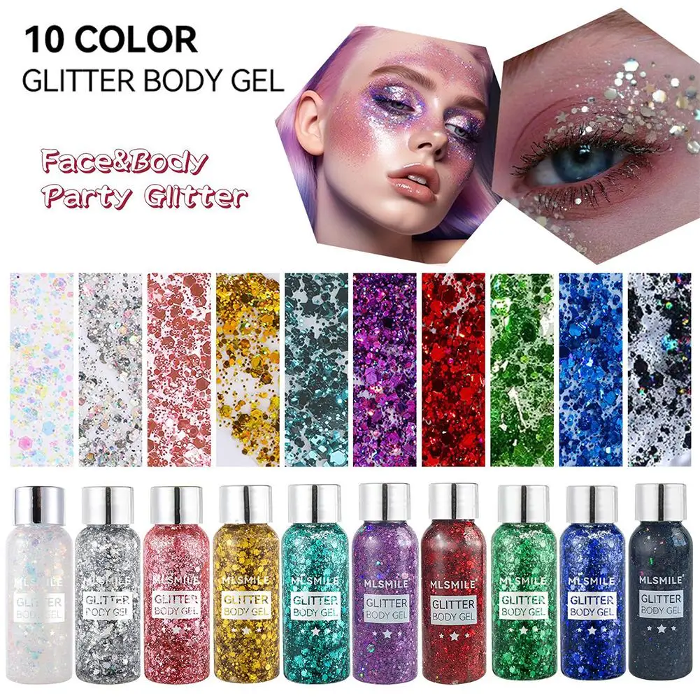 Multi-Uso Glittering Gel Sequins, Sombra Holográfica Irregular, Shimmer Flake, Decoração Do Corpo Do Rosto Do Festival, M4s6