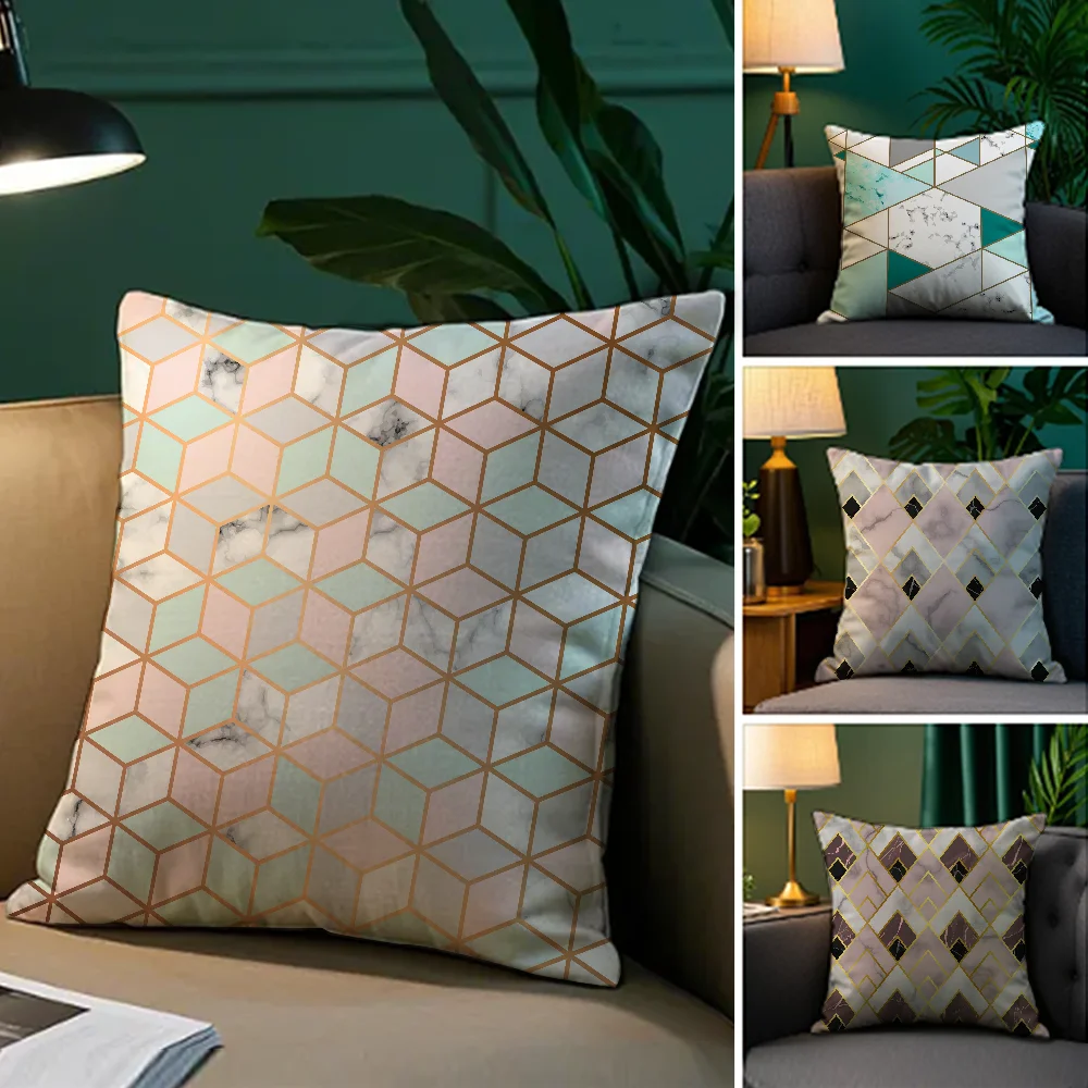

Fashion Gold Geometric Marble Pillow Case Plush Fabric Soft Double Sided Print Sofa Cushion Cover Throw Pillow Covers