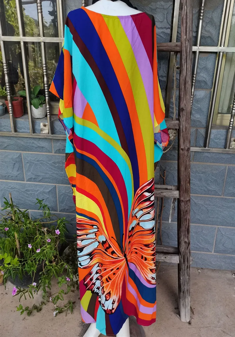 Odzież damska Drukuj Sukienki Kaftan Długie kaftany Strój kąpielowy Cover Up Casual Bikini Beach Dress Multicolor