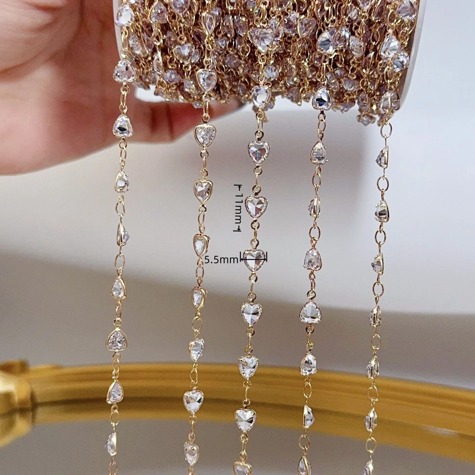 1 Meter Zirkon-Kristall-Strass-Messing-Schmuckkette, Kristall-Halskette für Damen, Armband-Schmuckherstellungszubehör – Detail 6