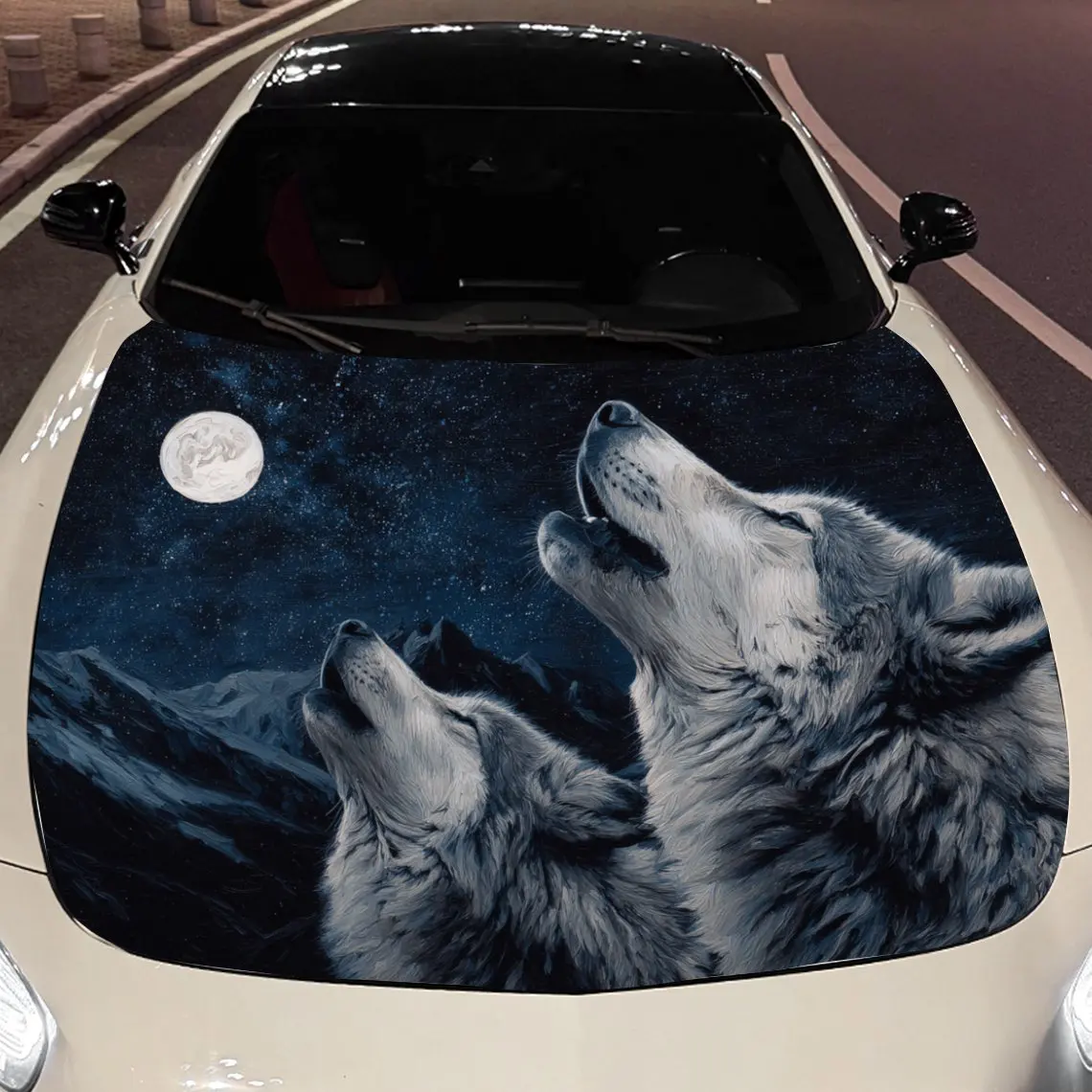 

Car Decals Two Wolves Howling Under A Moonlit Night Sky Car Hood Sticker, Waterproof Self - Adhesive Vinyl Graphics Decals, Deco